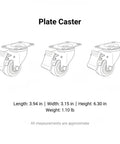 Diagram of Easy Install Plate Caster With Brake Swivel Nylon Wheel for Smooth Furniture Mobility, dimensions included