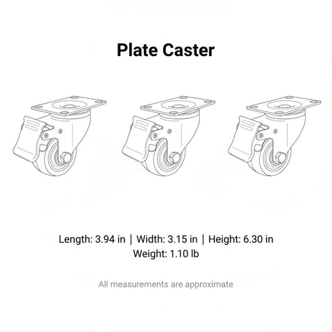 Diagram of Easy Install Plate Caster With Brake Swivel Nylon Wheel for Smooth Furniture Mobility, dimensions included