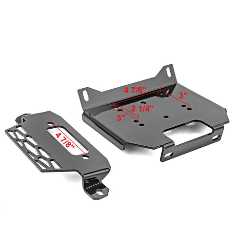 Heavy Duty Winch Mount Plate Bracket Kit For Polaris RZR 900 1000 XP Turbo And General 1000 EPS 2014 2019 showing bolt pattern measurements