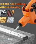 Heavy Duty One Hand Rivet Gun Kit With Fifty Rivets For Slick Auto Repairs And Furniture Builds Easy Grip Alloy Manual Riveter in use assembling materials.