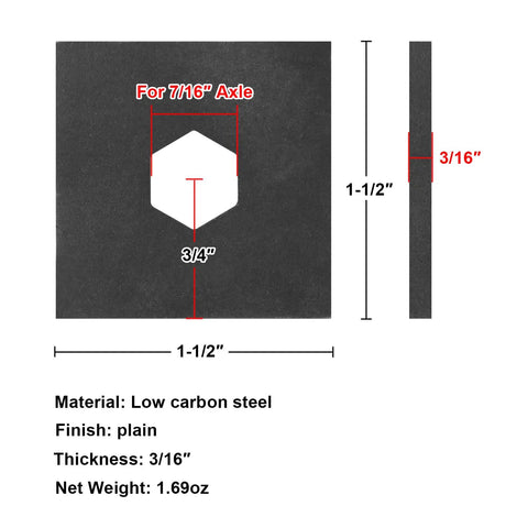 Twenty Pack Heavy Duty Weld On Conveyor Roller Brackets For 7/16 Inch Hex Axle Rock Solid Low Carbon Steel shown with dimensions.