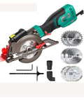 Ultra Compact Mini Circular Saw 750 Watt Laser Guided Power Tool 3500 RPM with six premium blades and accessories.