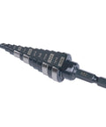 Jerax M2 HSS quick-change step drill bit with hex shank, sizes 3/16 to 7/8 inch