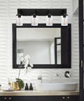 Bathroom with Dope Matte Black Bath Vanity Light With Seeded Glass Shade Modern Wall Mounted Sconce Over Mirror