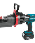 Makita Xcs01t1 18V Lxt Lithium Ion Cordless Rebar Cutter Kit With Rotating Blade showcasing red and black construction, 360 rotation.