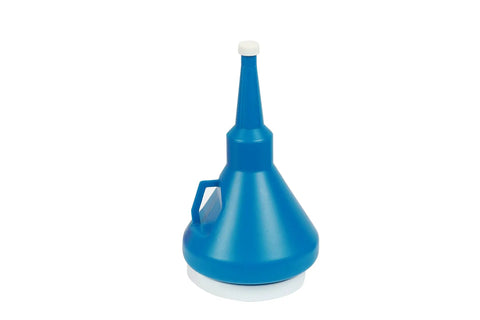 Blue funnel from 10 Piece Funnel Set For Garage And Shop With All The Gear You Need For Oil Fuel And Other Automotive Fluids Perfect For Quick Transfers And Maintenance Tasks