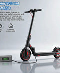 Electric scooter with 54.6V 2A Electric Scooter Charger with LED Display, compatible with Ninebot Kugoo, showing real-time charge progress.