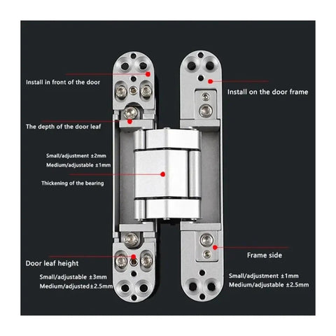 2 Pack Heavy Duty Hidden Door Hinges For Wood Interior Doors, 40 And 80KG Load, 180 Degree Opening, Adjustable Alignment details