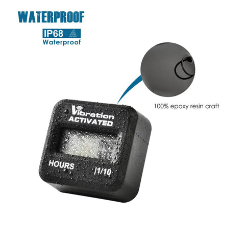 Digital Mini Vibration Activated Hour Meter For Gas Engines, Keeps Real Running Hours 0 To 999.99, Non Resettable, 3 Interval Maintenance Reminders, Compact Time Gauge For Lawn Equipment Generators And Small Motors, IP68 waterproof epoxy resin