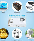 Heavy Duty 110V/220V To DC 12V 30A 360W Regulated Switching Power Supply with application icons for various devices.