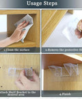 Twelve Piece Heavy Duty Self Adhesive Shelf Brackets Built Tough To Hold A Ton Of Weight With Zero Drilling Required And Easy Install For Kitchen Cabinets And Closets usage steps collage.