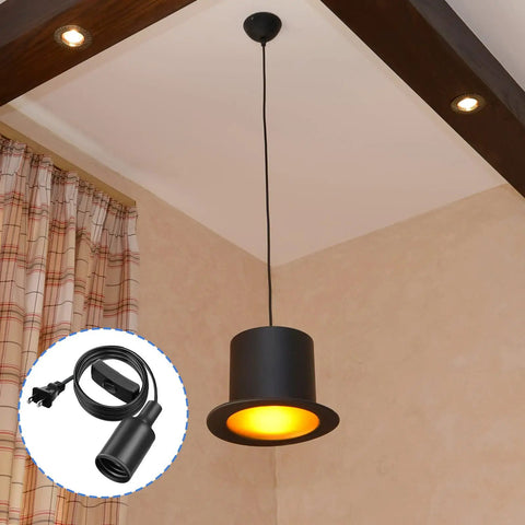 Room with hanging pendant light using Ten Pack Hanging Light Cord With Switch for E26 E27 Pendant Socket Lantern Black 6 Foot