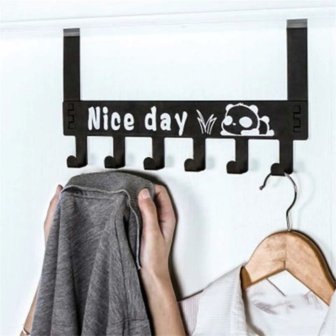 Heavy Duty 6 Hook Wall Mounted Metal Coat Rack Cabinet Door Hanger System For Hallway Bathroom And Kitchen Versatile Towel Organizer With No Sweat Quick Install, gray towel being hung.