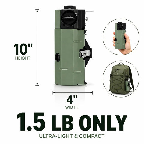 Portable Butane Gas Stove For Camping And Outdoor Cooking Lightweight Compact Single Burner With Durable Carrying Bag Ideal For Travel Backpacking Picnics Backyard Barbecue Indoor Use And Emergency Prep, shown with dimensions, 10 inches height, 4 inches width, and a weight of 1.5 lbs next to a backpack for scale