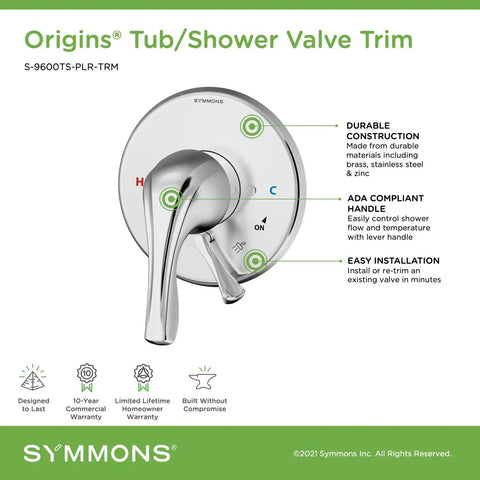 Origins Tub And Shower Trim With Diverter And ADA Metal Lever Handle Dope Secondary Diverter For Shower And Tub Water Flow Compatible With Pressure Balancing Valve S262BODY Valve Not Included