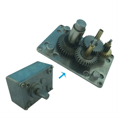 A5840 Worm Gear Motor Reducer Box for Micro DC Stepper Motor showing gears and casing, designed for heavy lifting and precise control.
