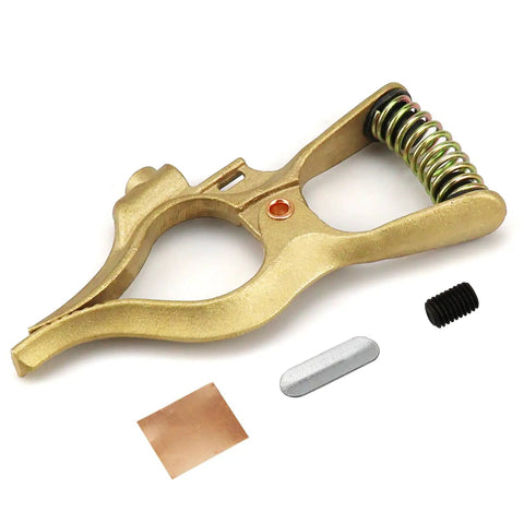 300 Amp T Style Brass Welding Ground Clamp For Rock Solid Grounding And Large Cable Connections 7 Inch Long With One And Three Quarter Inch Jaw Opening Durable Brass Construction Golden Finish