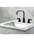 Matte Black Widespread Bathroom Faucet With Pop Up Drain, Solid Brass, Deck Mount 8 to 16 Inch Spread, 3 Hole Installation on sink