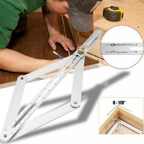 Rock Solid Corner Angle Finder For Spot On Cuts, Precision Miter Saw Protractor And Bevel Gauge Tool in use measuring angles.