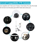 Universal FM Antenna With Magnetic Base 75 Ohm Screw F Male Plug PAL BNC 3 5mm Adapters And 75 To 300 Ohm Coax Cable For AV Receiver Indoor Home Theater Stereo setup and connectors