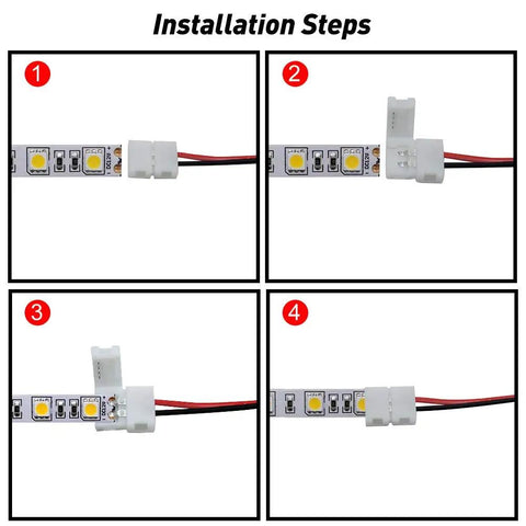 10 Pack Solderless LED Strip Connector Snap Down 2 Conductor For 10mm Wide 5050 5630 Single Color Flex Strips Ideal For Quick Reliable LED Wiring Across Projects