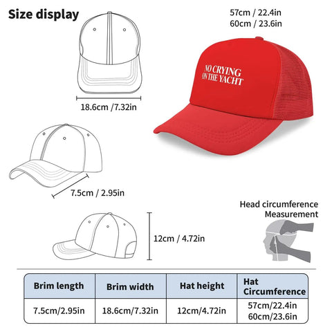 Red Womens Breathable Golf Hat With Six Vent Eyelets Low Profile Unstructured Cap with size dimensions and measurements