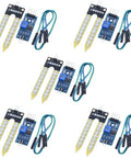 Five Pack LM393 Soil Moisture Sensor Module 3.3V-5V With Digital And Analog Output For Arduino, showing sensors and cables.