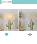 Cactus Desk Lamp With Fabric Lampshade And Sturdy Ceramic Base, Modern Bedside Nightstand Light, showing on and off light effect.