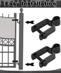Heavy Duty Square Post Female Gate Hinges For Chain Link Fences Black Hot Dipped Galvanized Steel With Bolts close-up of easy installation on a fence post