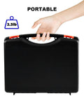 Portable carrying case for Roughness Tester Meter Profilometer, showcasing weight and compact design for easy transport.