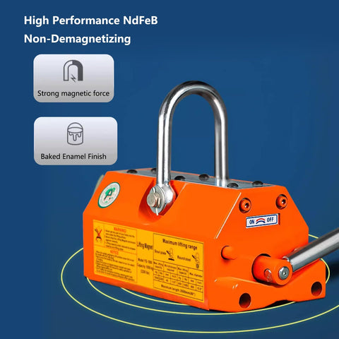 Boss Level Neodymium Magnetic Lifter With Anti Collision Release Lever For Lifting Thick Steel Plates Iron Blocks And Round Bar Badass Heavy Hauler 3300 Pound Lift Capacity with strong NdFeB magnet and chrome handle.