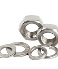 All In One 304 Stainless Steel Hex Nut Kit With Flat Washers And Lock Spring Washers For DIY Repairs And Furniture Maintenance Handy And Ready For Home Projects From M1.6 To M36 Metric Nuts Bolts And Hardware Fasteners.