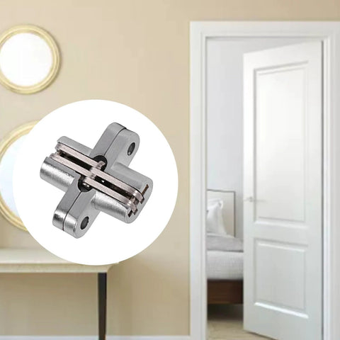 Hidden Door Hinges Four Pack Concealed Cross Hinge 180 Degree For Cabinet Doors Overlay Fit Stainless Steel in front of door