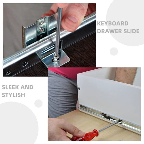 Top Notch Keyboard Slide Out Tray Rails With Drawer Track Guides 27Mm White for Office Desk during installation process.