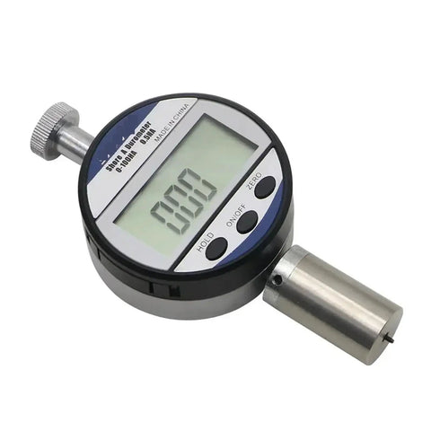Hassle Free Digital Durometer For Dead Nuts Accurate Shore A To D Hardness Checks On Rubber Plastic Leather And Multi Resin Gear With Sharp LCD Screen And Portable Pocket Shape Design We Really Dig, displaying sharp digital readout.