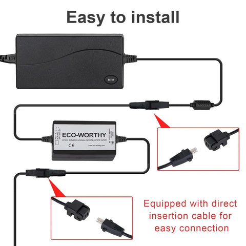 Wireless Remote Linear Actuator Controller Kit For 12V DC Motors With 5A High Current Output, includes cables and connectors.