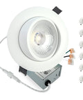 4 Inch Gimbal LED Recessed Light With 360 Degree And 90 Degree Adjustable Directional Ceiling Fixture 5CCT Dimmable 2700K To 5000K Retrofit Eyeball Can Light For Kitchen Studio Gallery And Office 6 Pack, close-up view of the light and components.