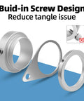 Heavy Duty Flag Pole Rings For One Inch Poles With 360 Degree Swivel Clips And Foolproof Anti Wrap Design. Close-up of silver screw design.