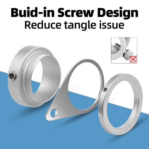 Heavy Duty Flag Pole Rings For One Inch Poles With 360 Degree Swivel Clips And Foolproof Anti Wrap Design. Close-up of silver screw design.