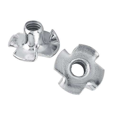Four Pronged T Nuts For Woodworking And Furniture Making Carbon Steel With Zinc Plating Secure Threaded Socket For Wood And Chipboard M5 Pack Of 50 Pieces Heavy Duty Fasteners For DIY Projects