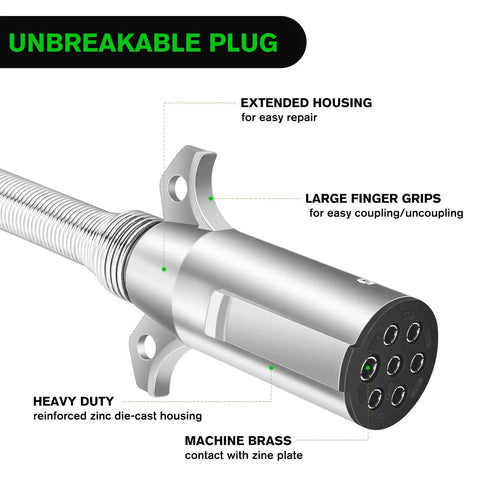 Heavy Duty 7 Pin Round Trailer Connector Assembly For Pickup Trucks Replaces Fried Wiring Harness featuring zinc die-cast housing.