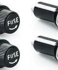 Heavy Duty Ten Pack Panel Mount Fuse Holders Fits One Quarter By One One Four Inch Glass Tube Fuses Rated At 15A 125V And 10A 250V Ac With Screw Top Covers And Copper Solder Lugs For A Hella Quick Fix On All Your Auto And Shop Electrical Projects Today, showing four fuse holders.
