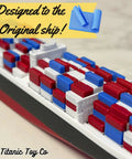 10 Inch Modern Container Ship Model Dope Desk Decor For Your Office Nautical Vibe, close-up of red, blue, and white cargo containers