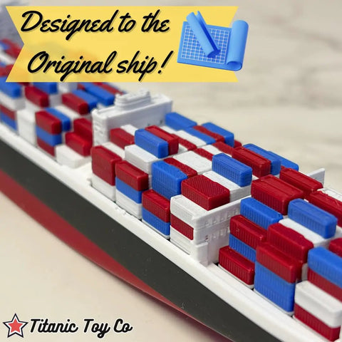 10 Inch Modern Container Ship Model Dope Desk Decor For Your Office Nautical Vibe, close-up of red, blue, and white cargo containers