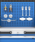 Heavy Duty Steel Tool Cabinet Shop Grade Rolling Cart Pro Built With Thirteen Wide Drawers Durable Waterproof Garage Workshop Organizer For Parts And Tools Storage with tool wall.