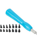 Replacement Security Screws And Screwdriver Kit For Video Doorbell Series Including Doorbell 2 And Pro Made From Carbon Steel And ABS Black And Blue Finish Includes 16 Screws And Double End Bit For Easy Install And No Fuss Mount with blue handle and screws on display.