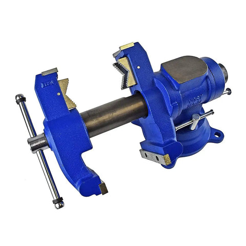 Heavy Duty 5 Inch 2 In 1 Bench And Pipe Vise With Rotating Dual Jaw System, Secure Grip And Swivel Base, Built From Ductile Iron And Hardened Steel For Beefy Durability And Versatility