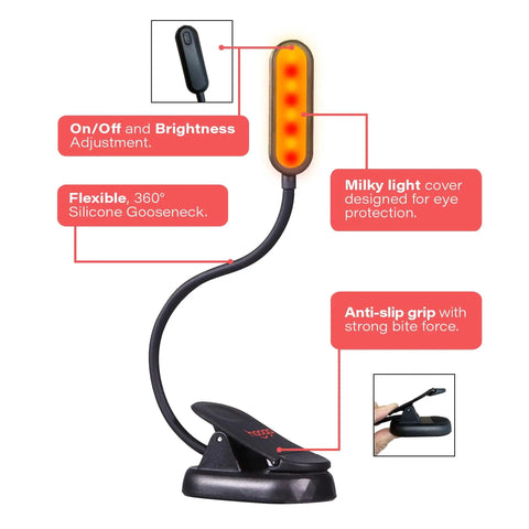 Sleek Rechargeable Clip On Book Light Blocking Blue Light With Amber And Red Led Stepless Dimming For Late Night Reads Totally Legit Game Changer For Sleep Protection And Chill Bedroom Vibes