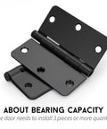 Close-up of 24 Pack Matte Black Door Hinges Three And A Half Inch Rounded Interior Hinges With Quarter Inch Radius Corners