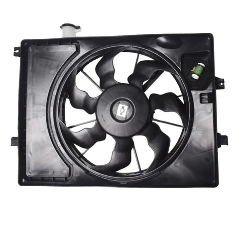 Straight Shot Radiator Cooling Fan Direct Swap Replacement For Hyundai Elantra Hybrid 2014 To 2016, top view, plastic, durable design.